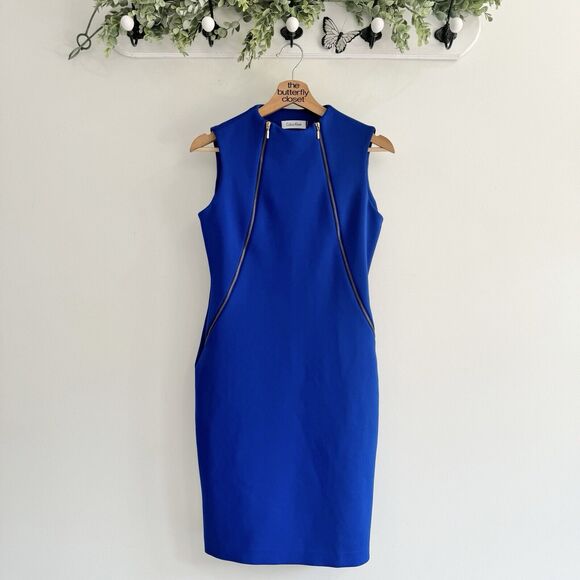 Calvin Klein Dresses & Skirts - calvin klein Royal Blue Sheath Dress With Zipper Accent Scuba Size 4